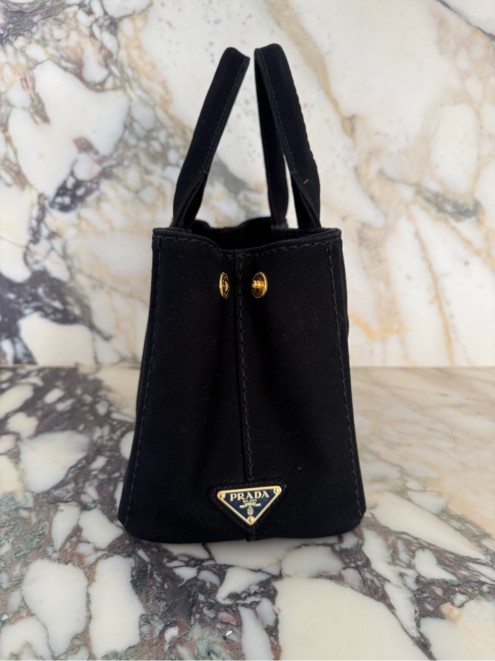 Prada Black Canvas Mini Tote with White Logo - Picture 2 of 4